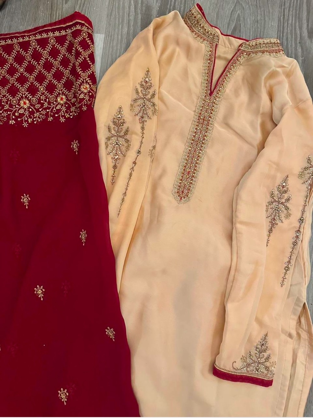Beautiful Desi Embroidered Suit in Red and Gold